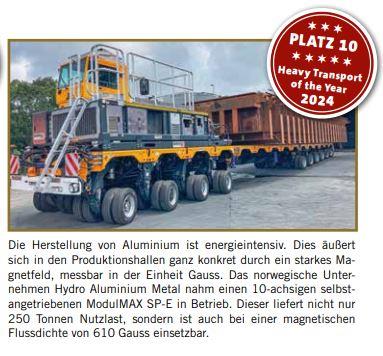 Vier gewinnt! Cometto mit "Heavy Transport of the Year" Award