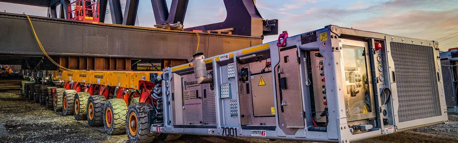 Los expertos en cargas pesadas de Wiesbauer GmbH & Co. KG se basan en las fortalezas técnicas de su SPMT Cometto para ubicar un puente de 820 toneladas.
